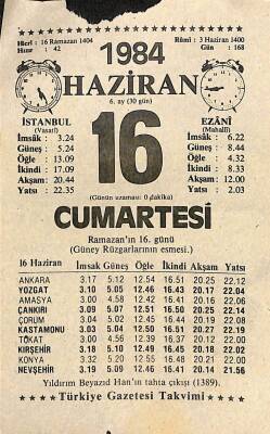 16 Haziran 1984 Takvim Yaprağı - Doğum Günü Hediyesi EFM(N)11431 - 1