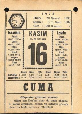 16 Kasım 1973 Takvim Yaprağı - Doğum Günü Hediyesi EFM(N)10719 - 4