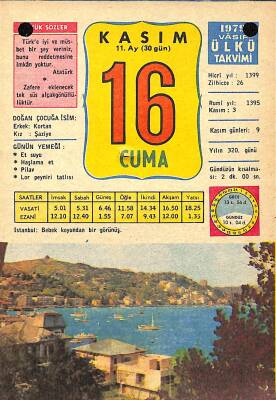 16 Kasım 1979 Takvim Yaprağı - Doğum Günü Hediyesi EFM(N)11673 - 1