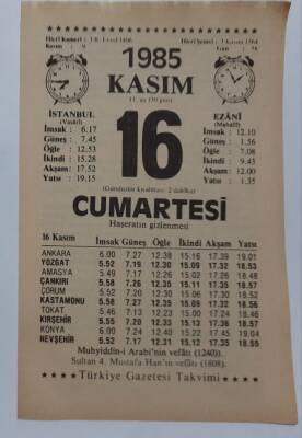 16 Kasım 1985 Takvim Yaprağı - Doğum Günü Hediyesi EFM(N)6692 - 1