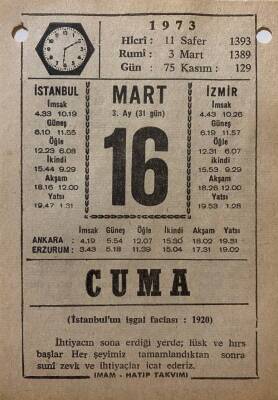 16 Mart 1973 Takvim Yaprağı - Doğum Günü Hediyesi EFM(N)8082 - 2