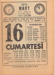 16 Mart 1974 Takvim Yaprağı EFM(N)5895 - 2