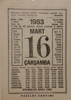 16 Mart 1983 Takvim Yaprağı - Doğum Günü Hediyesi EFM(N)7930 - 2