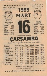 16 Mart 1983 Takvim Yaprağı EFM(N)5833 - 3