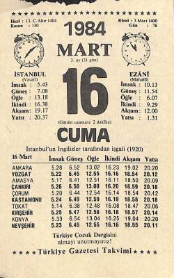 16 Mart 1984 Takvim Yaprağı - Doğum Günü Hediyesi EFM(N)11311 - 1