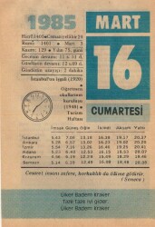 16 Mart 1985 Takvim Yaprağı EFM(N)6110 - 3