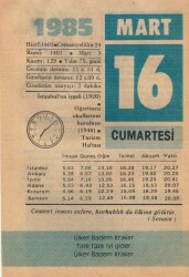 16 Mart 1985 Takvim Yaprağı EFM(N)6110 - 1