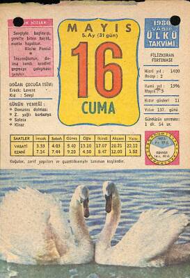 16 Mayıs 1980 Takvim Yaprağı - Doğum Günü Hediyesi EFM(N)9102 - 1