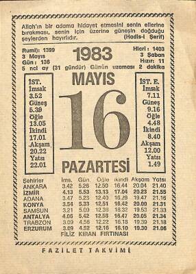 16 Mayıs 1983 Takvim Yaprağı - Doğum Günü Hediyesi EFM(N)12385 - 1