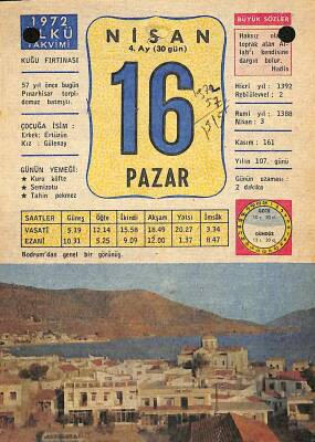 16 Nisan 1972 Takvim Yaprağı - Doğum Günü Hediyesi EFM(N)12186 - 1