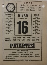 16 Nisan 1973 Takvim Yaprağı - Doğum Günü Hediyesi EFM(N)8113 - 2