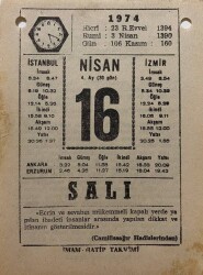 16 Nisan 1974 Takvim Yaprağı - Doğum Günü Hediyesi EFM(N)8173 - 2