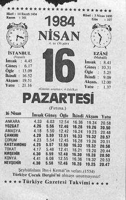 16 Nisan 1984 Takvim Yaprağı - Doğum Günü Hediyesi EFM(N)11331 - 1