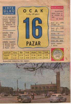 16 Ocak 1972 Takvim Yaprağı EFM(N)4600 - 1