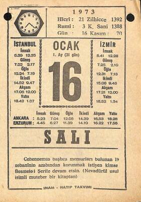 16 Ocak 1973 Takvim Yaprağı - Doğum Günü Hediyesi EFM(N)10825 - 4