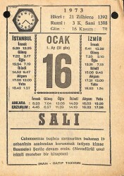 16 Ocak 1973 Takvim Yaprağı - Doğum Günü Hediyesi EFM(N)10825 - 2