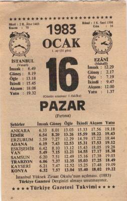 16 Ocak 1983 Takvim Yaprağı EFM(N)4569 - 1