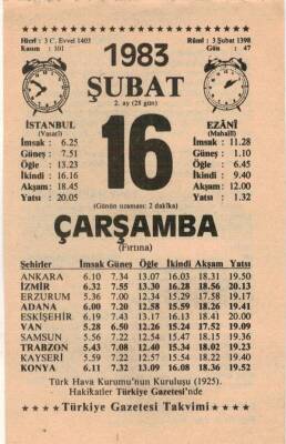 16 Şubat 1983 Takvim Yaprağı EFM(N)5396 - 1