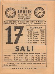 17 Aralık 1974 Takvim Yaprağı EFM(N)4299 - 2