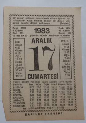 17 Aralık 1983 Takvim Yaprağı - Doğum Günü Hediyesi EFM(N)6897 - 1