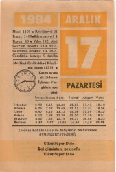 17 Aralık 1984 Takvim Yaprağı EFM(N)4176 - 3