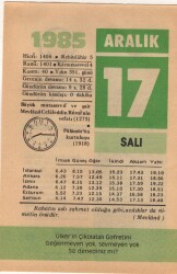 17 Aralık 1985 Takvim Yaprağı EFM(N)4114 - 3