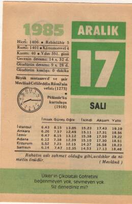 17 Aralık 1985 Takvim Yaprağı EFM(N)4114 - 3