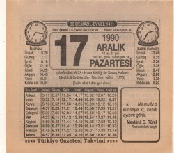 17 Aralık 1990 Takvim Yaprağı EFM(N)4145 - 3