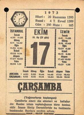 17 Ekim 1973 Takvim Yaprağı - Doğum Günü Hediyesi EFM(N)10599 - 3