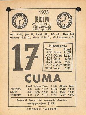 17 Ekim 1975 Takvim Yaprağı - Doğum Günü Hediyesi EFM(N)12557 - 1