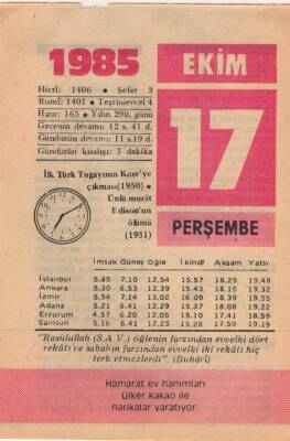 17 Ekim 1985 Takvim Yaprağı EFM(N)3049 - 1