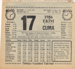 17 Ekim 1986 Takvim Yaprağı EFM(N)3080 - 2