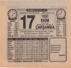 17 Ekim 1990 Takvim Yaprağı EFM(N)3142 - 3