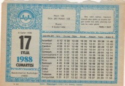 17 Eylül 1988 Takvim Yaprağı EFM(N)2906 - 3