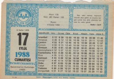 17 Eylül 1988 Takvim Yaprağı EFM(N)2906 - 3