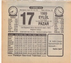 17 Eylül 1989 Takvim Yaprağı EFM(N)2855 - 3