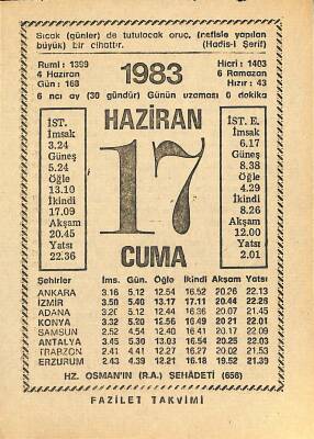 17 Haziran 1983 Takvim Yaprağı - Doğum Günü Hediyesi EFM(N)12536 - 1