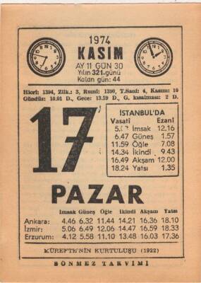 17 Kasım 1974 Takvim Yaprağı EFM(N)3327 - 3