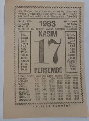 17 Kasım 1983 Takvim Yaprağı - Doğum Günü Hediyesi EFM(N)6915 - 1