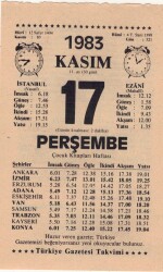 17 Kasım 1983 Takvim Yaprağı EFM(N)3961 - 3