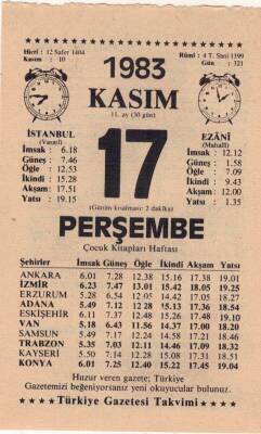 17 Kasım 1983 Takvim Yaprağı EFM(N)3961 - 1