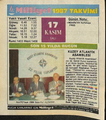 17 Kasım 1987 Takvim Yaprağı - Doğum Günü Hediyesi EFM(N)11944 - 1