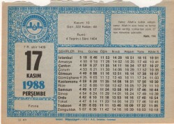 17 Kasım 1988 Takvim Yaprağı EFM(N)3447 - 3