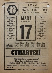 17 Mart 1973 Takvim Yaprağı - Doğum Günü Hediyesi EFM(N)8083 - 2