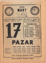 17 Mart 1974 Takvim Yaprağı EFM(N)5896 - 3