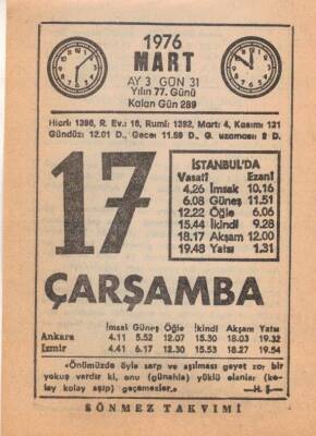 17 Mart 1976 Takvim Yaprağı EFM(N)5958 - 2