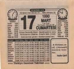 17 Mart 1990 Takvim Yaprağı EFM(N)5989 - 2