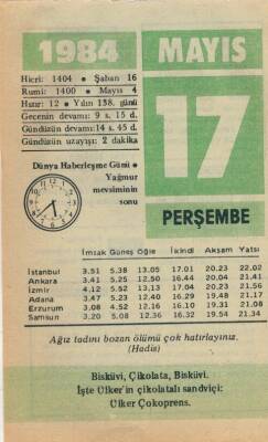 17 Mayıs 1984 Takvim Yaprağı EFM(N)6226 - 1