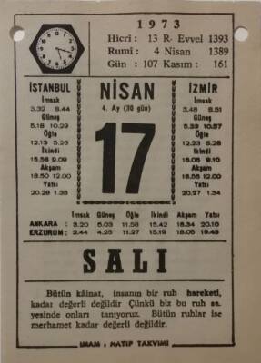 17 Nisan 1973 Takvim Yaprağı - Doğum Günü Hediyesi EFM(N)8114 - 2