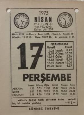 17 Nisan 1975 Takvim Yaprağı - Doğum Günü Hediyesi EFM(N)8144 - 2